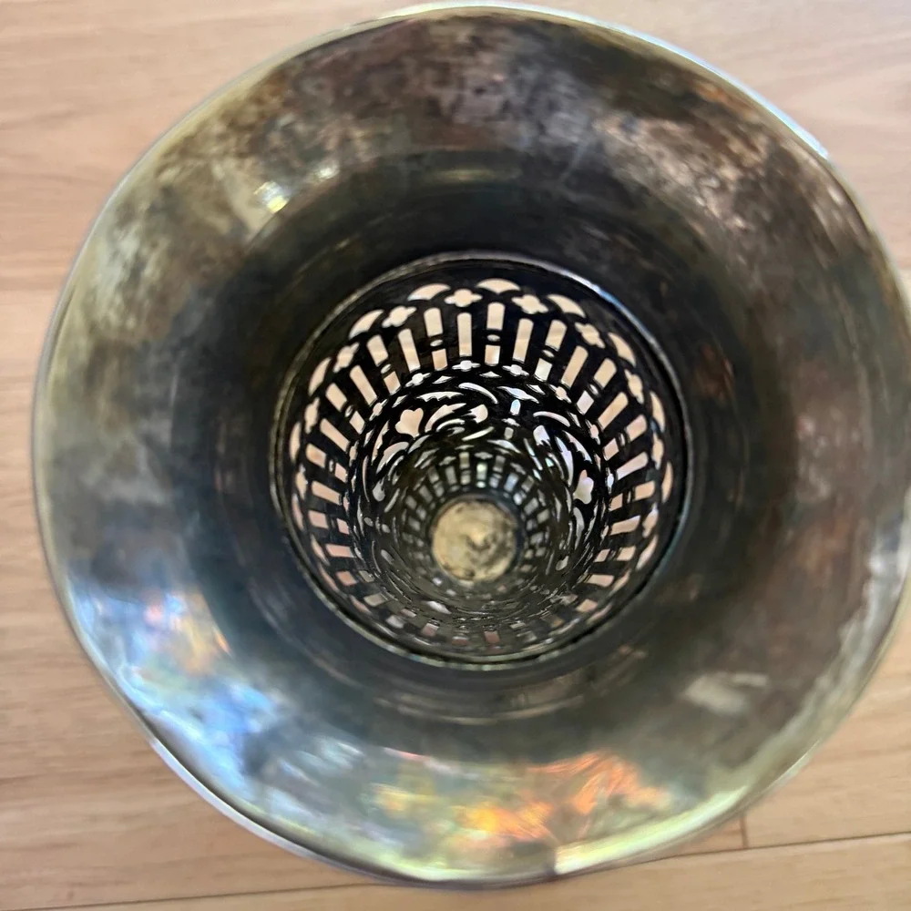 Godinger Filigree Vase Vintage Silver Plated Pink Glass Fluted Base 9.5in